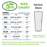 size chart for full arm sleeves for golf